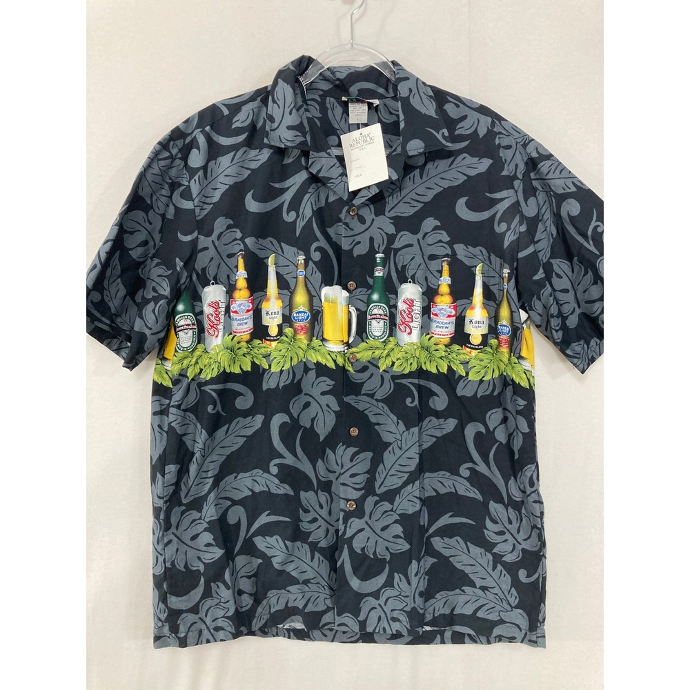 New Aloha Republic Beer Bottle Hawaiian Shirt Large‎ Vacation Tropical Vintage